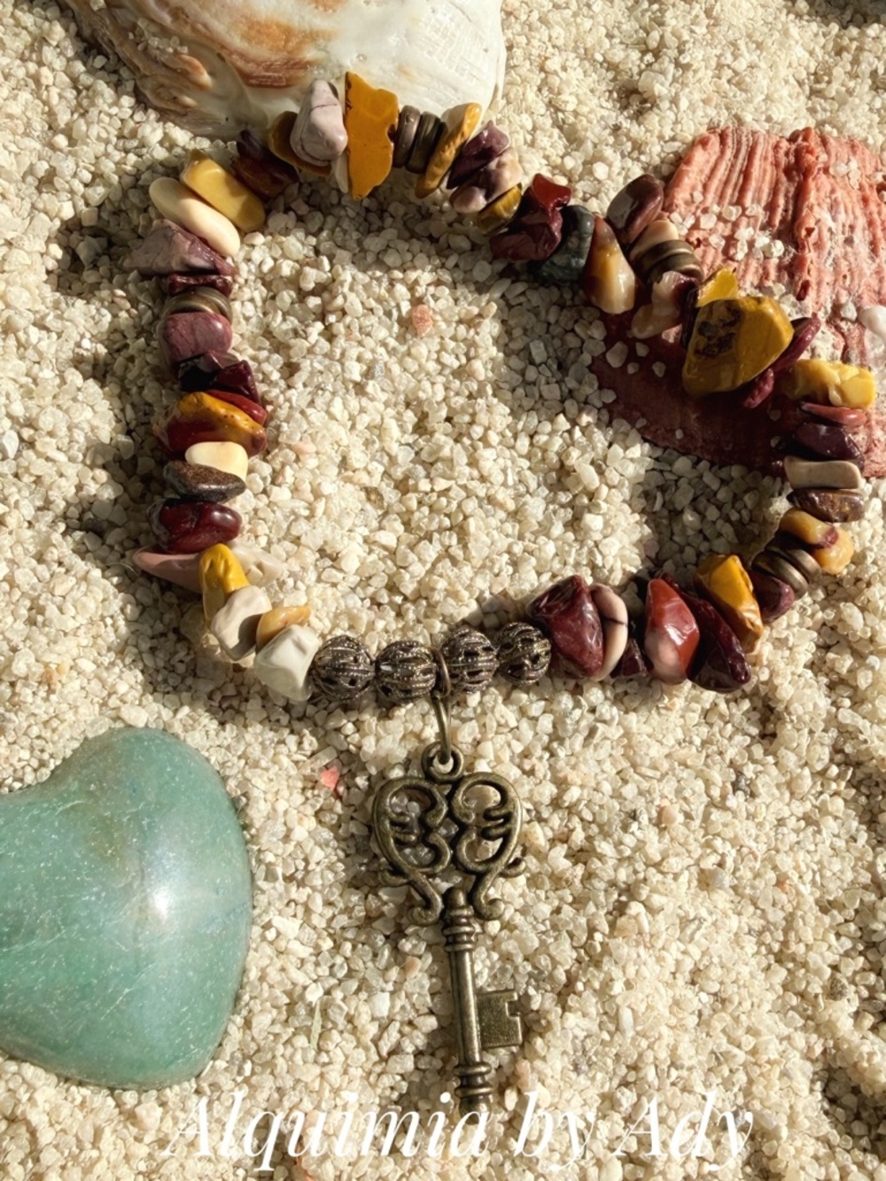 Mookaite Chip Bead Bracelet with Key Charm - Multi-Color